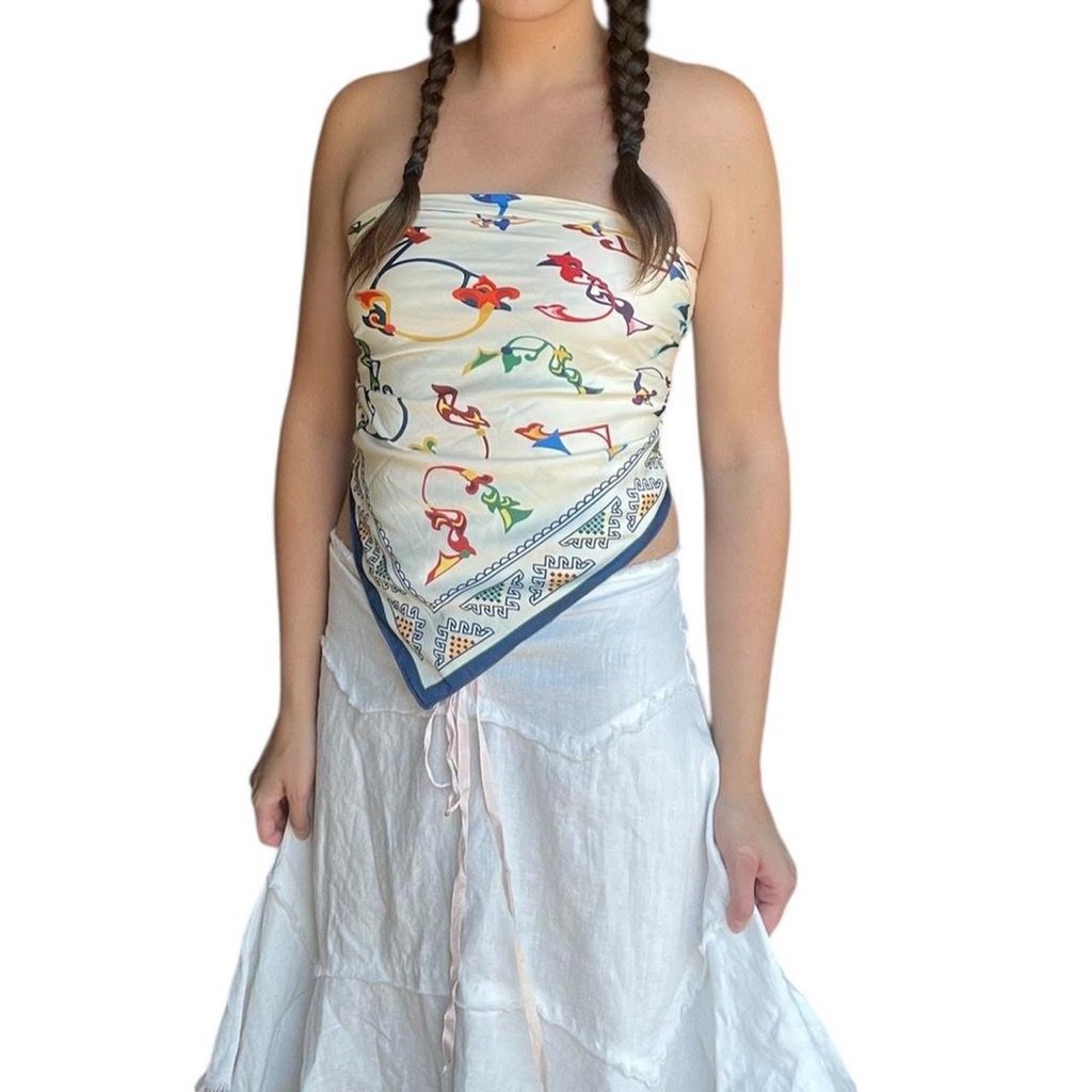 White And Blue Silk Scarf European Scarf Top